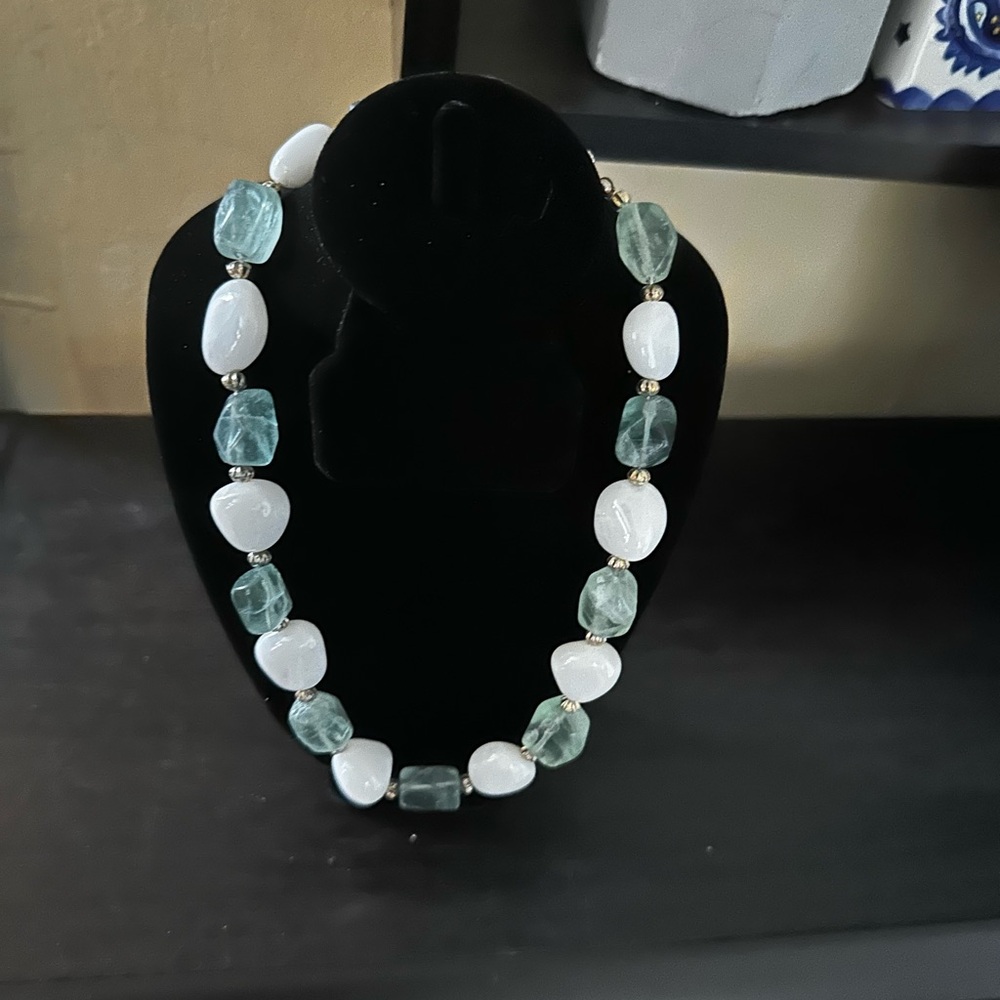 Elegant White and Green Beaded Necklace